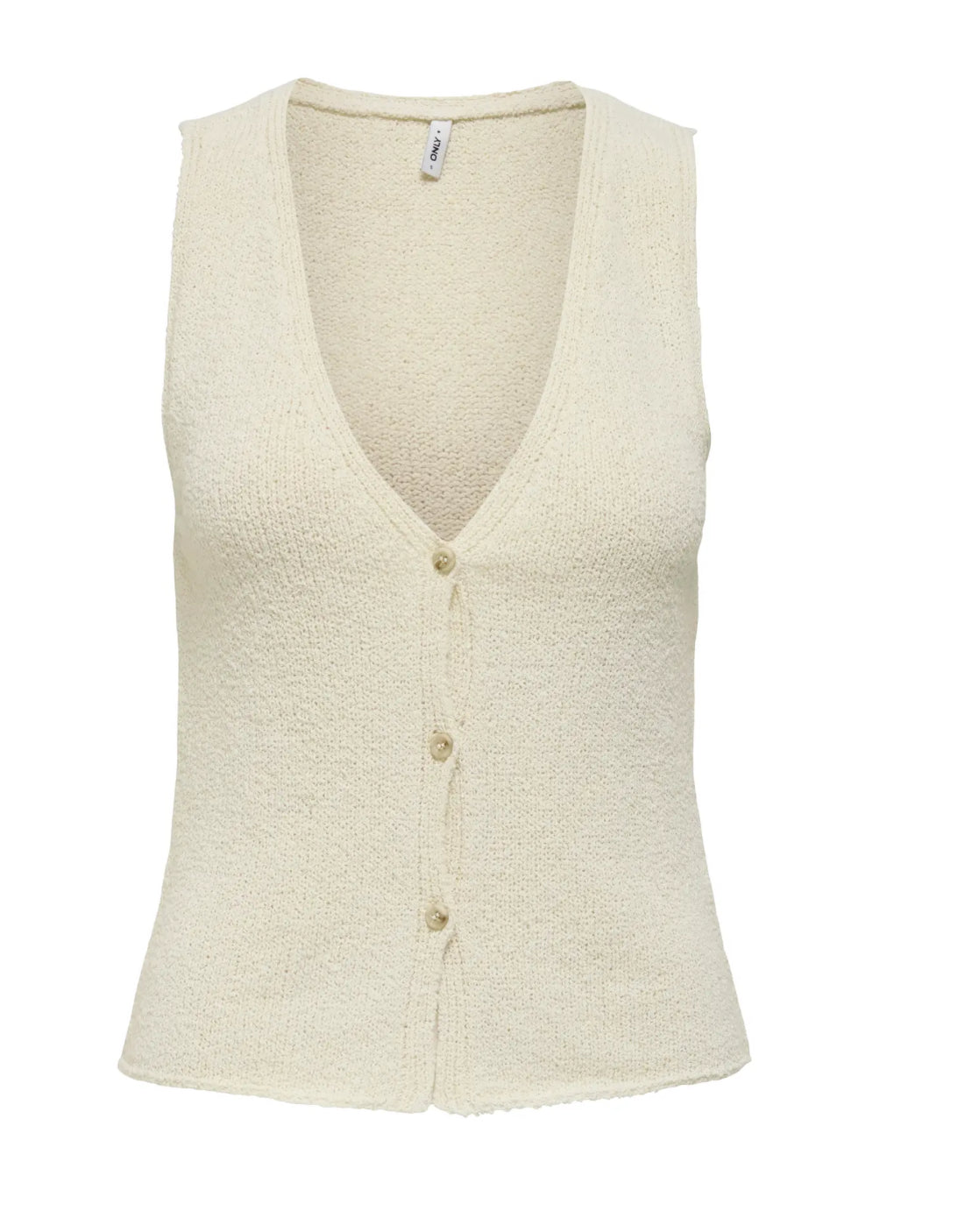 Vest i cream med små knapper foran, den er fra Only og kan både bruges som top og som vest