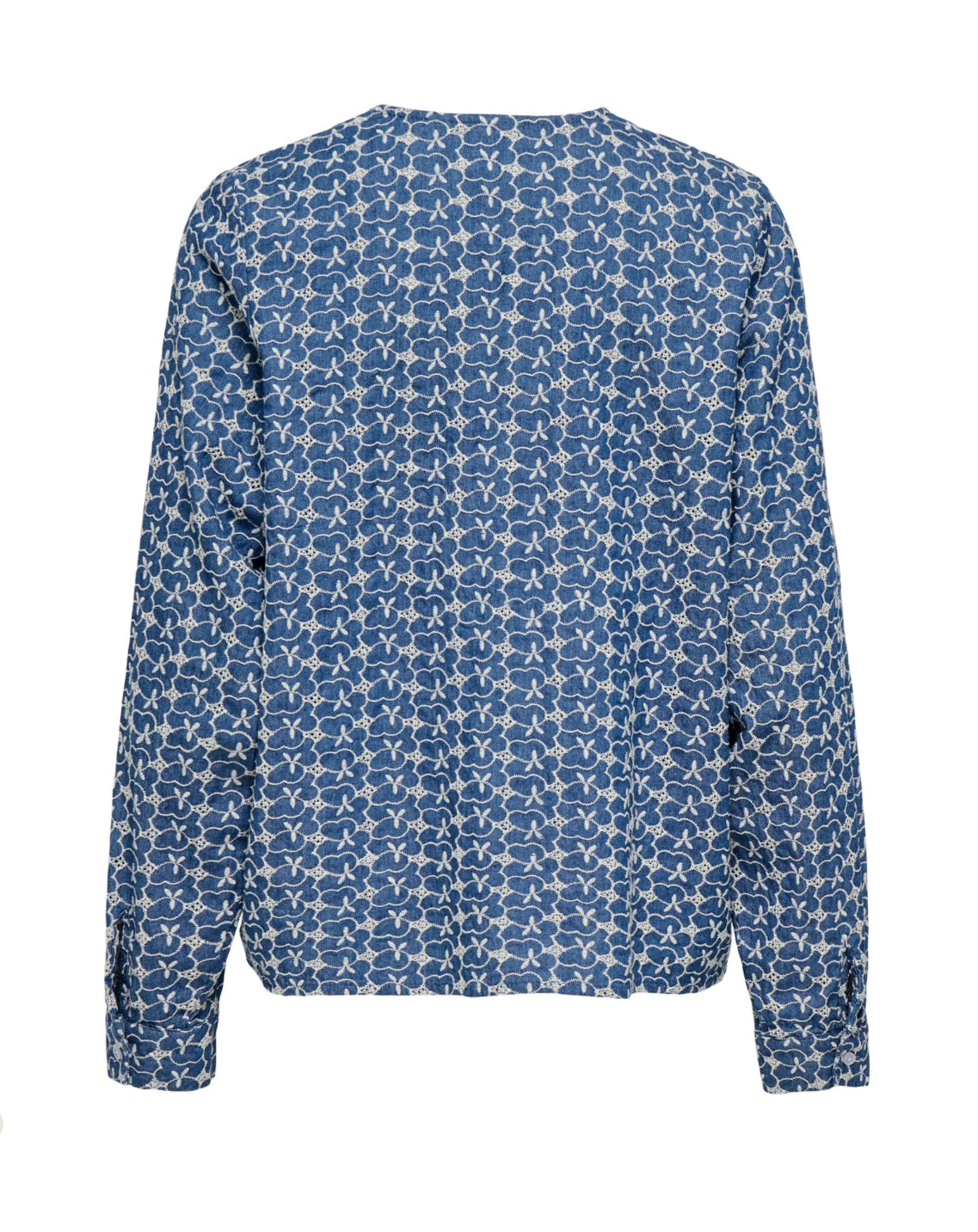 Only denim bluse med blomster broderi