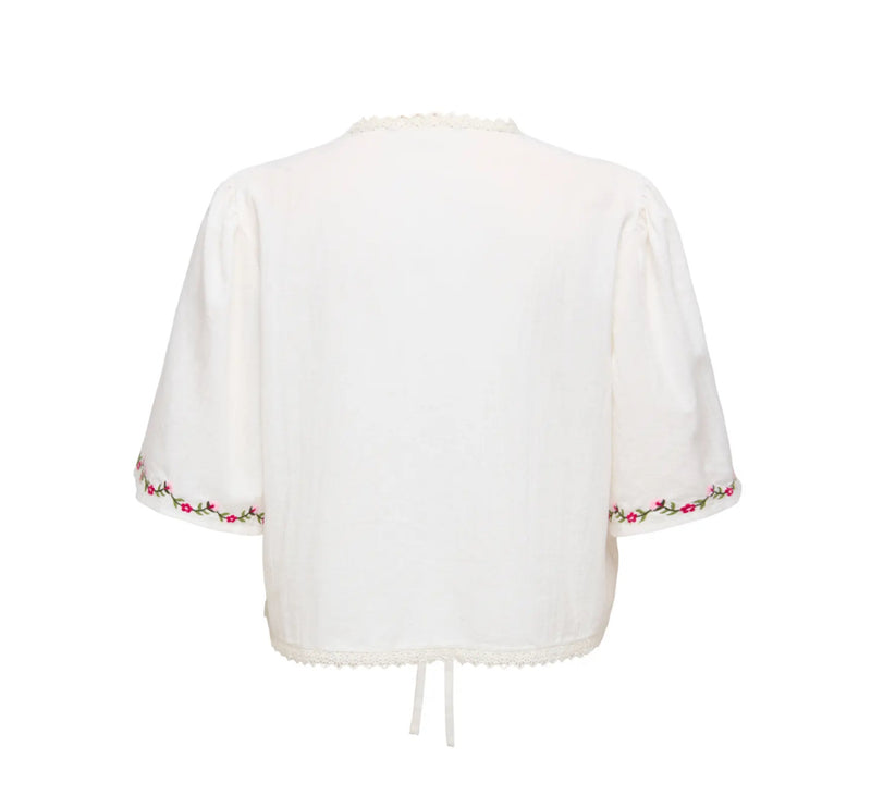 Luftig hvid bluse med blomster broderi 