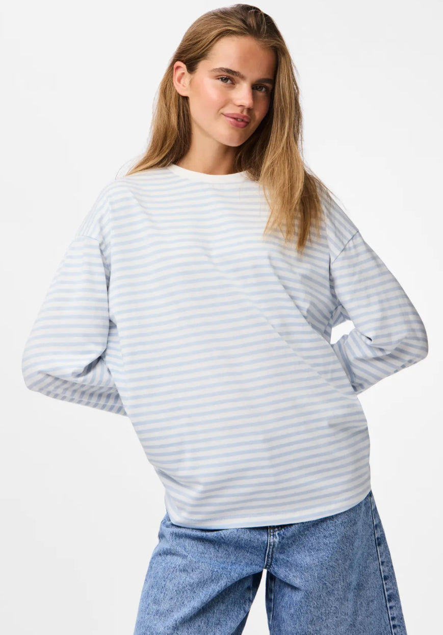 PIECES Blå stribet bluse