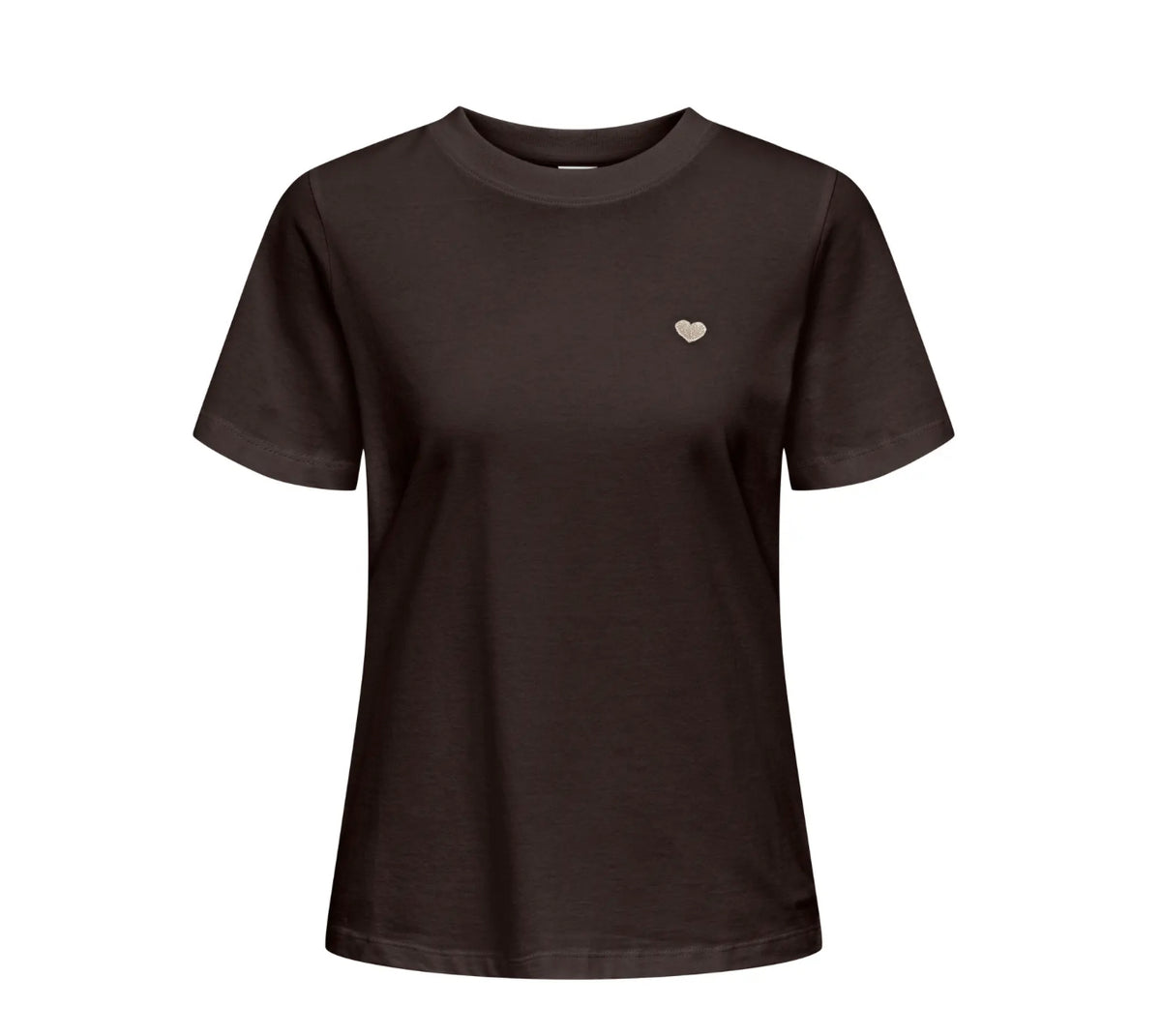 JDY mørk brun t-shirt med lille broderet hjerte