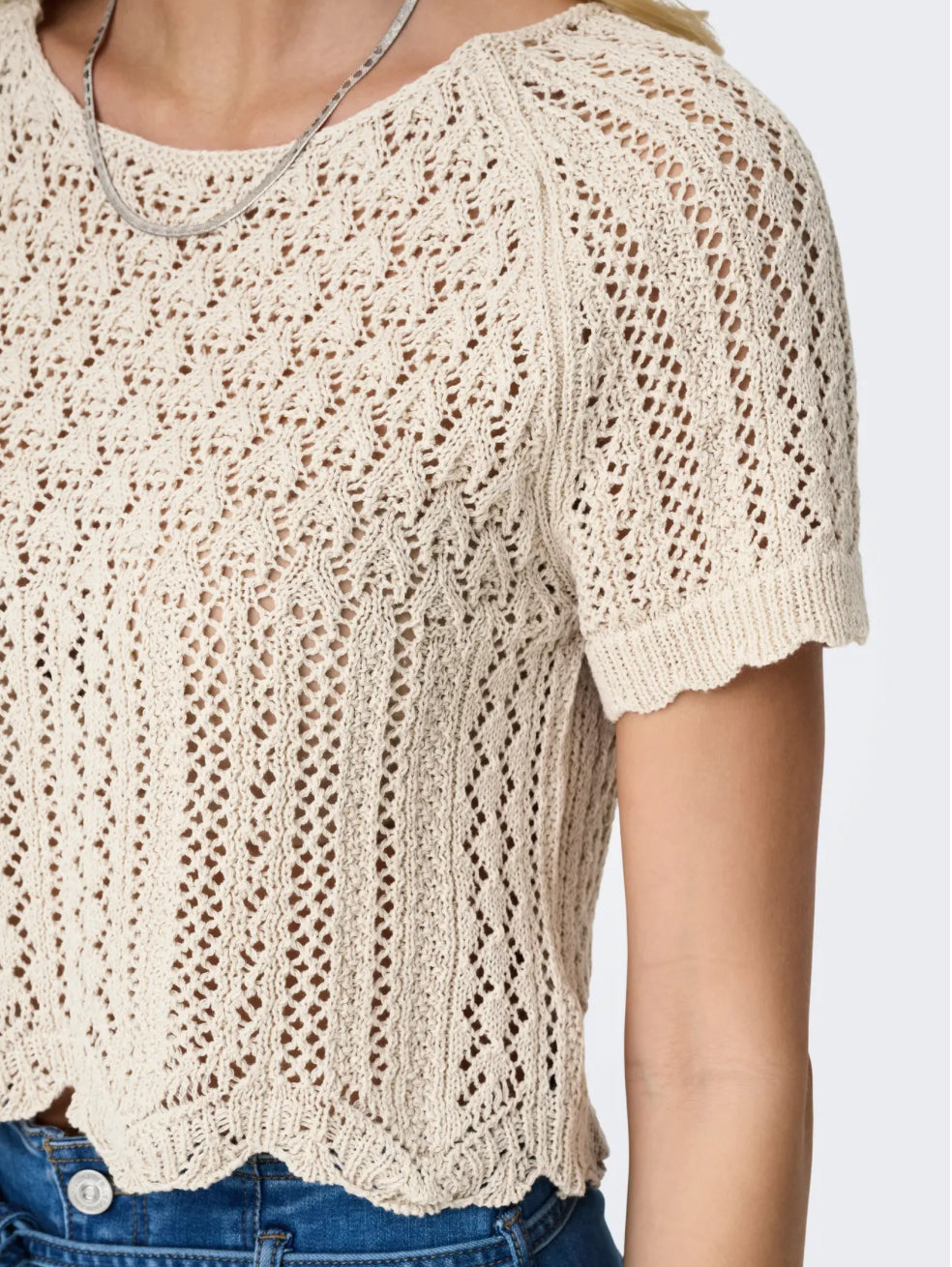 Beige hæklet bluse top 