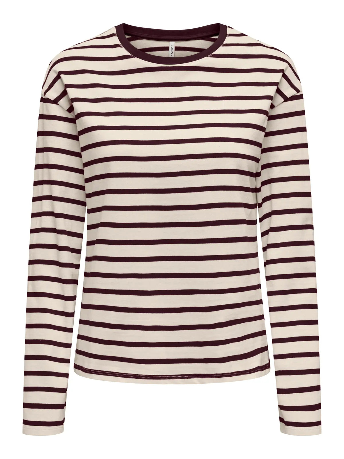 ONLY Soph stribet top – creme/bordeaux langærmet bomuldstop