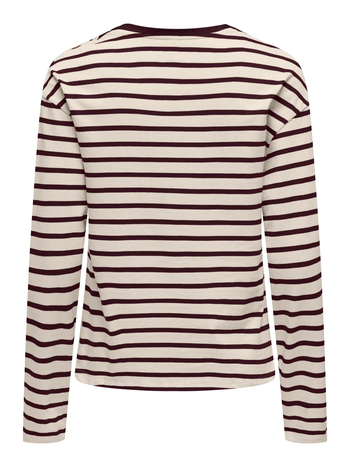 ONLY Soph stribet top – creme/bordeaux langærmet bomuldstop