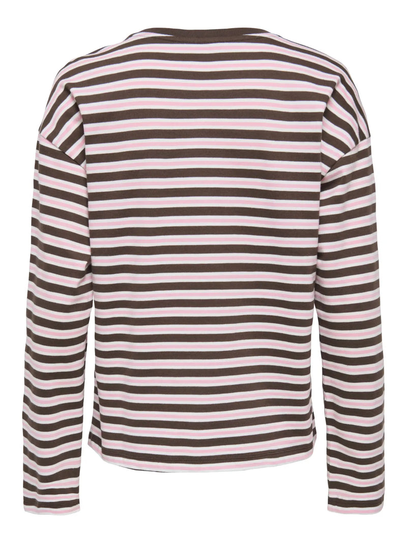 ONLY Soph stribet top rosa/kaffebrun - set bagfra
