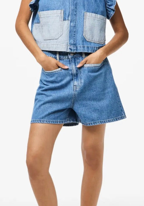 PIECES patchwork shorts