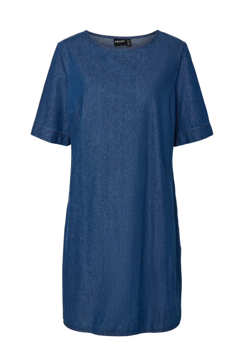PIECES let denim kjole med kort ærme
