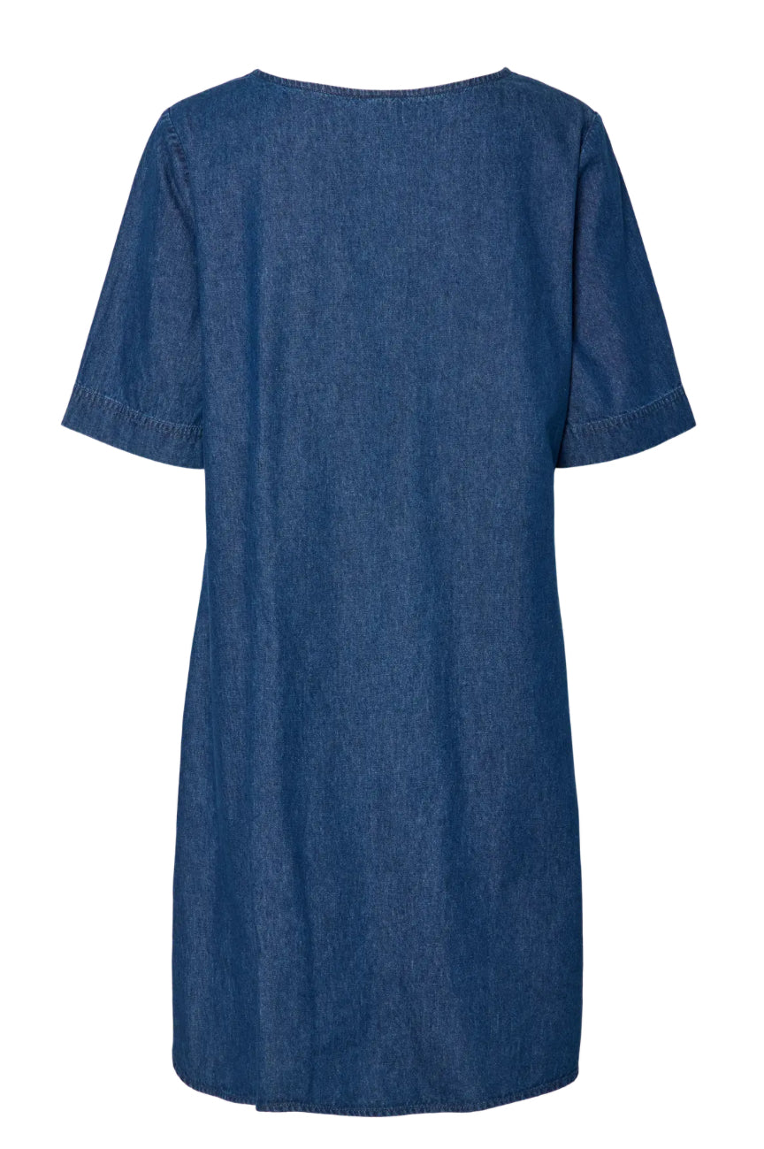 PIECES let denim kjole med kort ærme