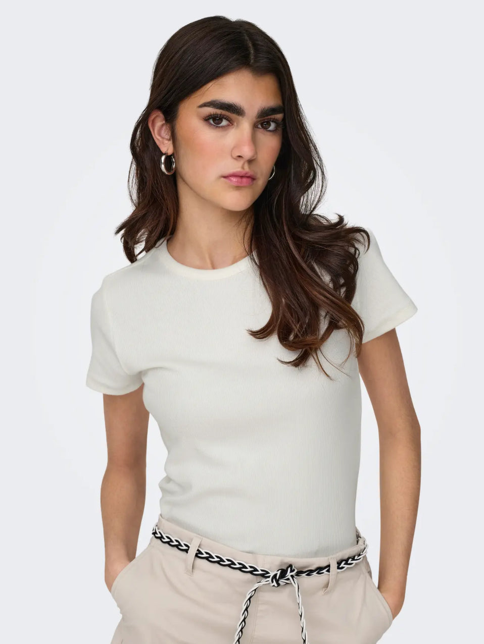 JDY rib bluse med lille ærme