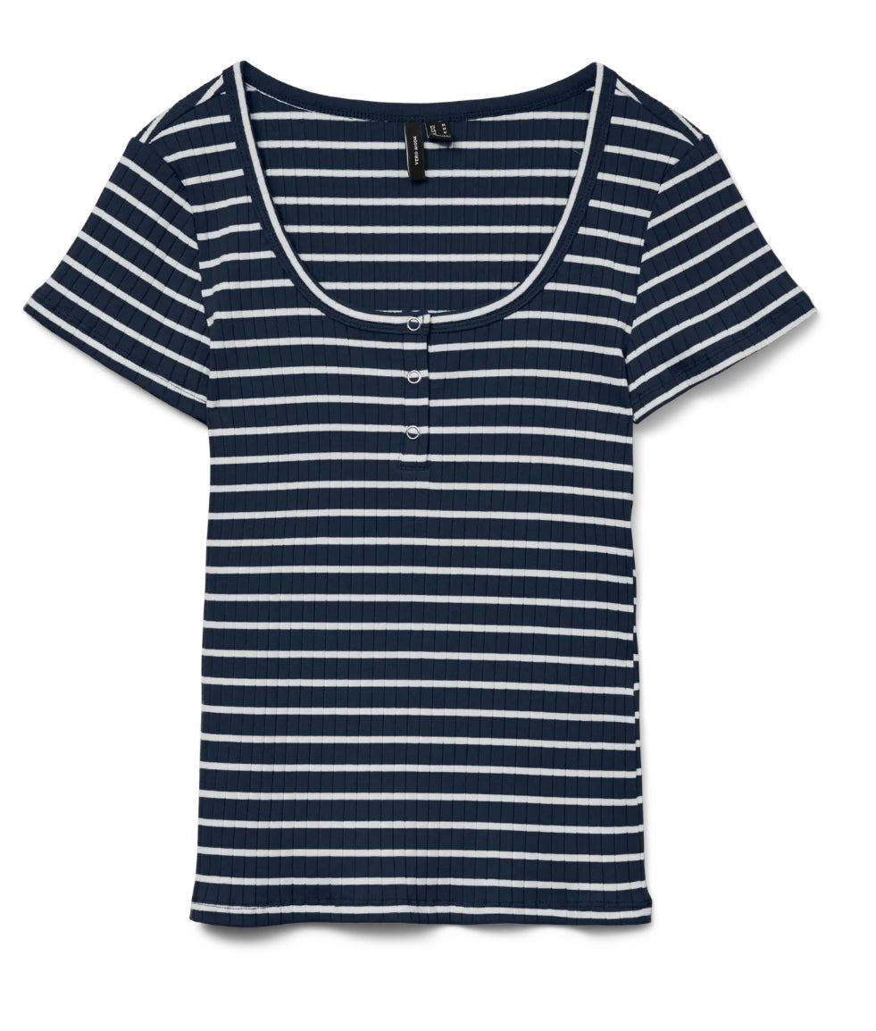 VERO MODA  stribet rib bluse med kort ærme