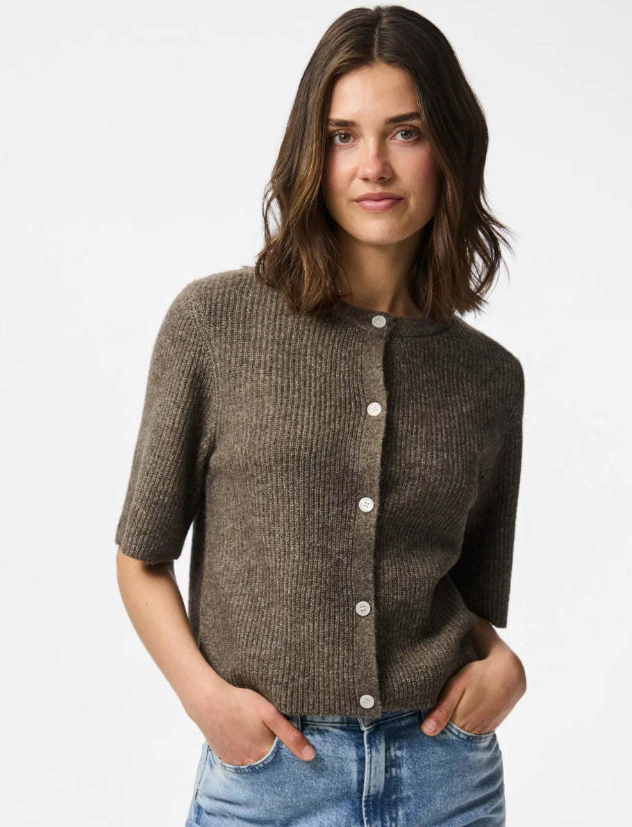 PIECES strikket kortærmet cardigan - brun