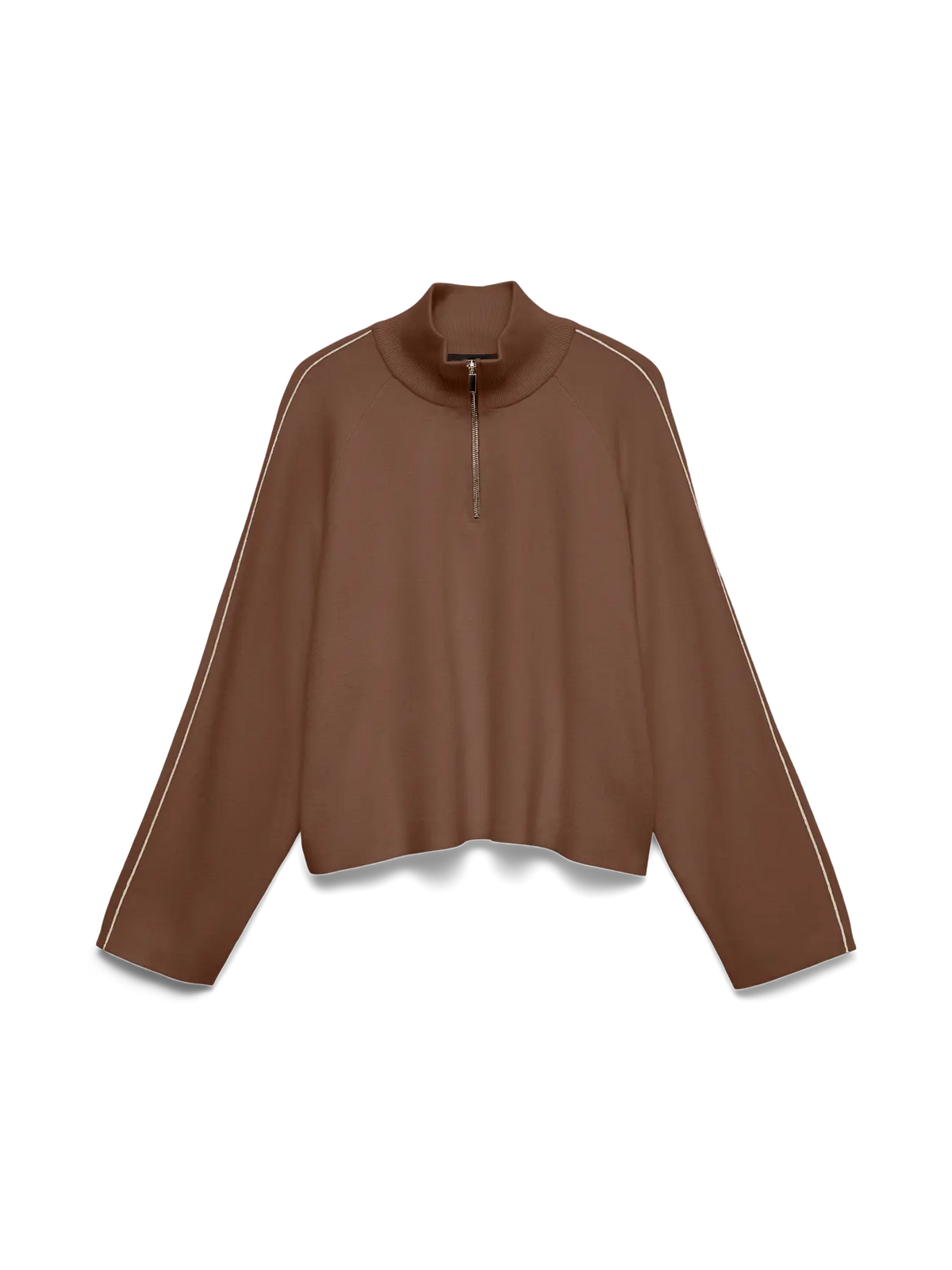 VERO MODA Saba brun strikpullover dame - høj hals med lynlås