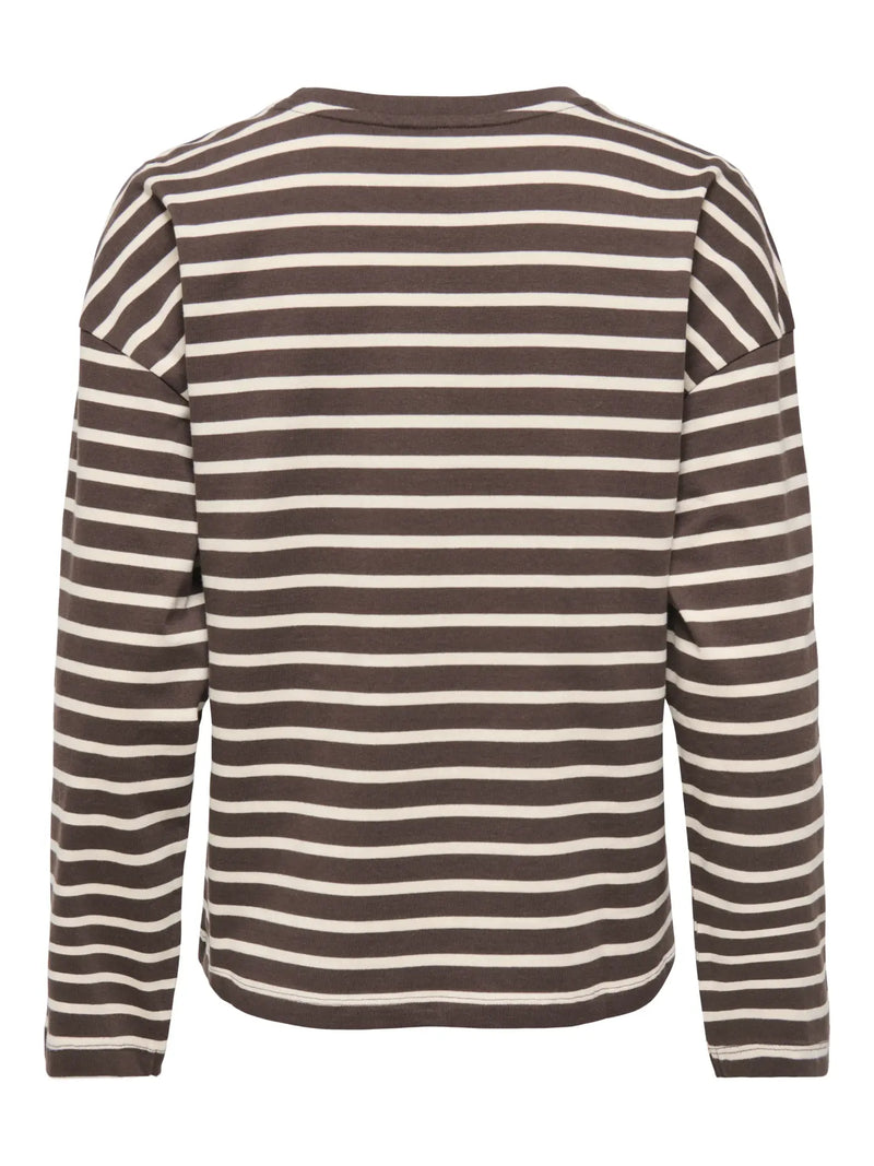 ONLY Soph stribet top kaffebrun/off-white - set bagfra