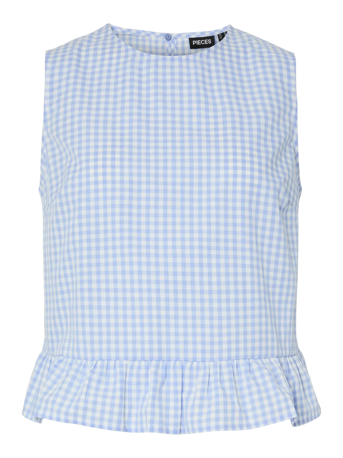 PIECES Bibby ternet top dame - blå/hvid gingham sommertop, forfra